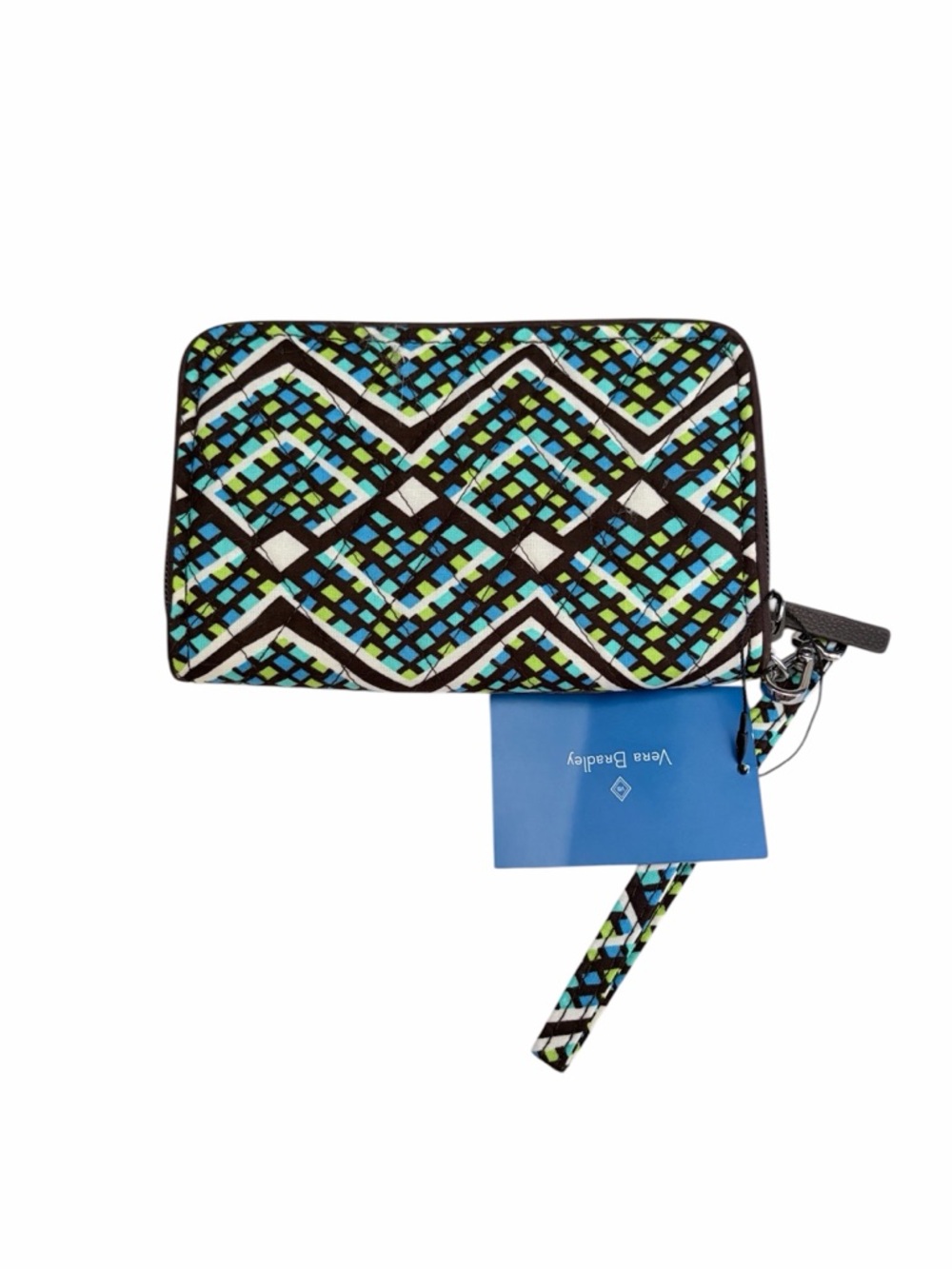 Vera Bradley Quilted Wristlet in Blue Green Geo Print